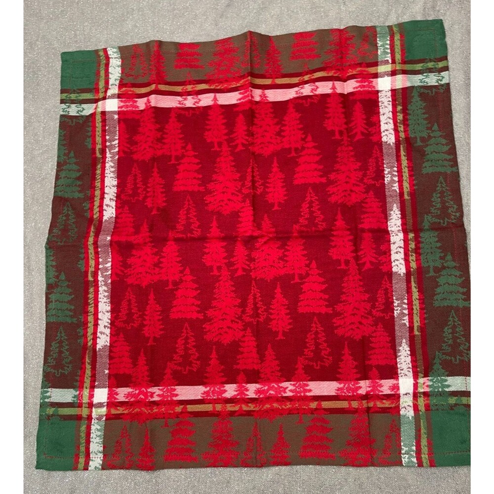 Christmas Napkins Red Green Holiday Christmas Evergreen Trees Cotton Set of 4